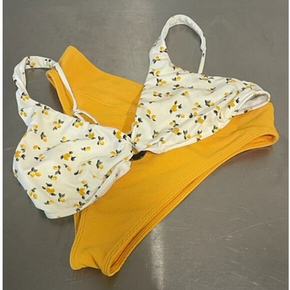 Abercrombie & Fitch Bikini Yellow Lemon Print High Waist Swimsuit Sz L - Picture 1 of 15
